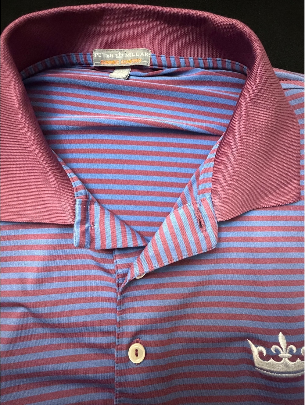 Peter Millar Summer Comfort Purple and Blue Striped Polo Shirt Size L - Picture 3 of 6